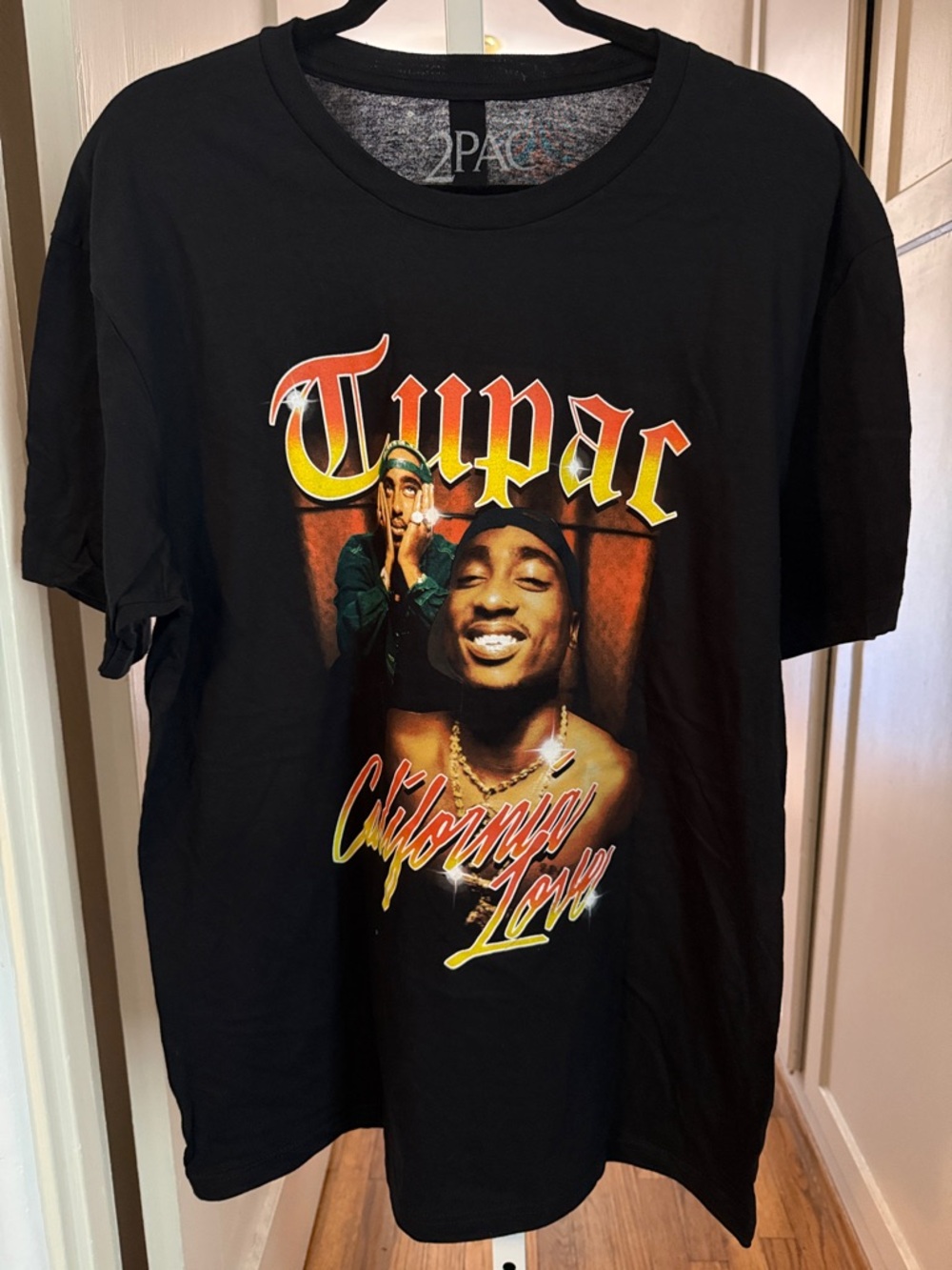 Tupac California Love Graphic Tee - Black with Red & Yellow Print